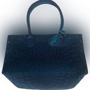 New Women's Punctuate Blue Tessa Tote Laser Cut Felt Practical Stylish Bag Fun